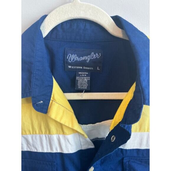 Vintage Wrangler Western Pearl Snap Shirt Size Large Yellow Blue - Picture 2 of 5